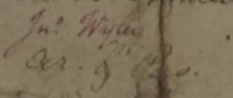 Map detail in red ink: Jno Wyley
