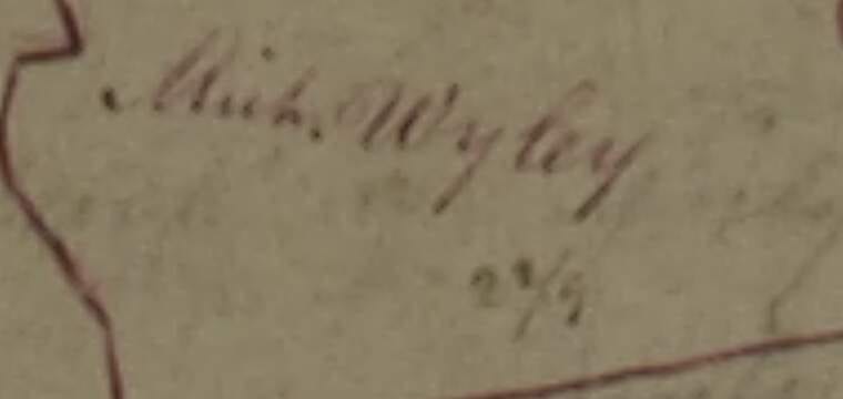Map detail in brown ink: Michl Wyley with pencil 22/9