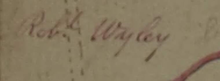 Map detail in red ink: Robt Wyley